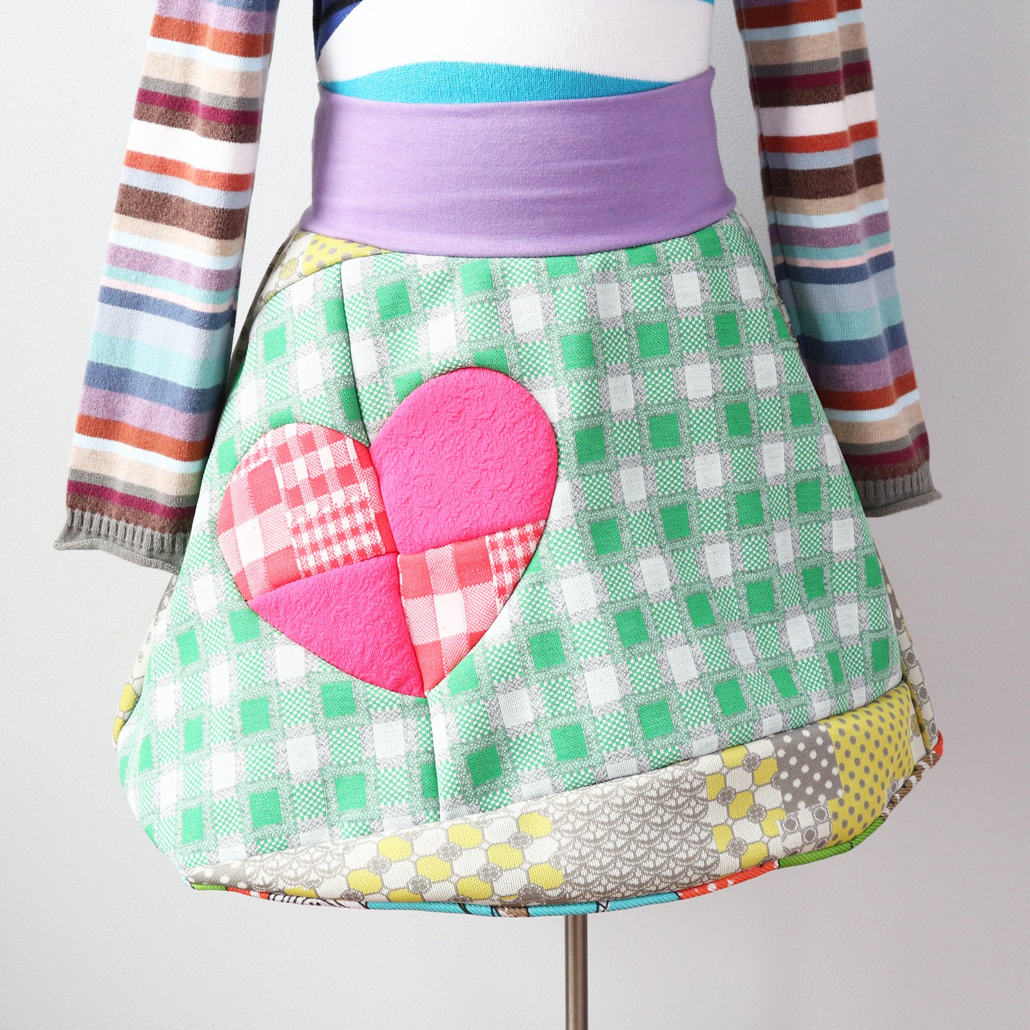 plaid patchwork vintage fabric heart 10 valentines day lined skirt